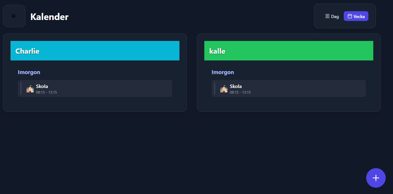 Kalender dagsvy med tidslinje