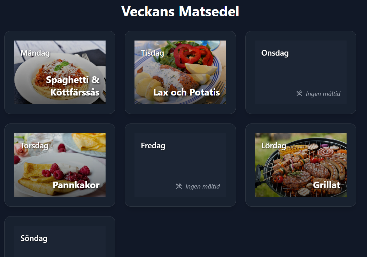 Matsedel för veckan